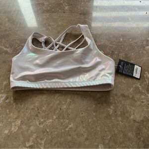 Onzie white holographic strappy bra size small
